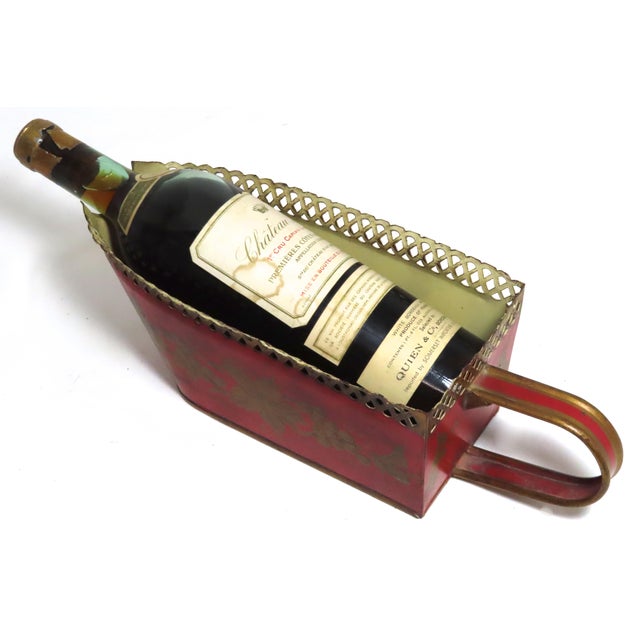 Antique French Toll Painted Tin Wine Bottle Carrier - Caddy For Sale - Image 4 of 13