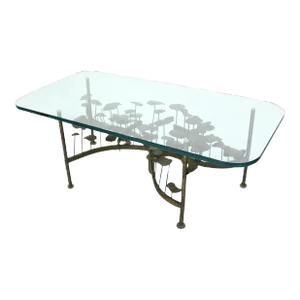 Silas Seandel Mid Century Modern Brass Base Glass Top Brutalist Coffee Table