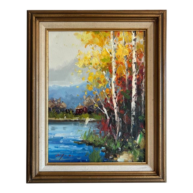 Vintage Impressionist Autumn Landscape Oil Painting on Canvas Framed For Sale