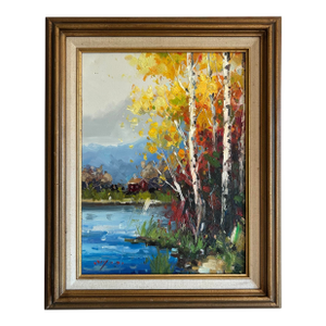 Vintage Impressionist Autumn Landscape Oil Painting on Canvas Framed