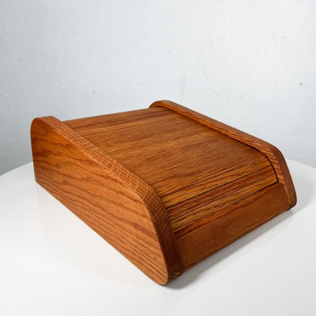 Brown 1980s Rich Oak Wood Tambour Door Sectioned Organizer Box For Sale - Image 8 of 13