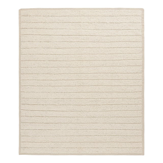 Contemporary Rug & Kilim’s Textural Kilim Rug in Cream and White High-Low Stripes For Sale - Image 3 of 7