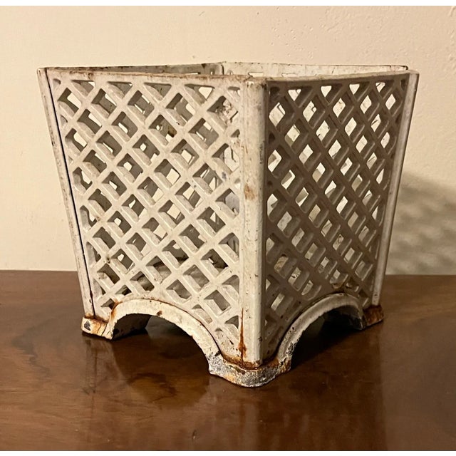 Early 20th Century Cast Iron Small Scale Table Top Lattice Cachepot, Jardiniere, Planter, Orchid Pot For Sale - Image 9 of 12