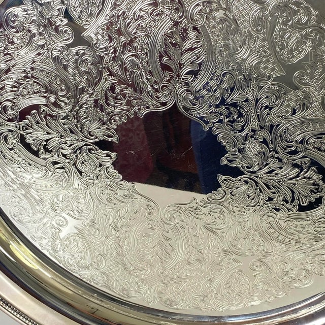 Silver Vintage Oneida Silverplate Round Serving Tray With Handles For Sale - Image 8 of 13