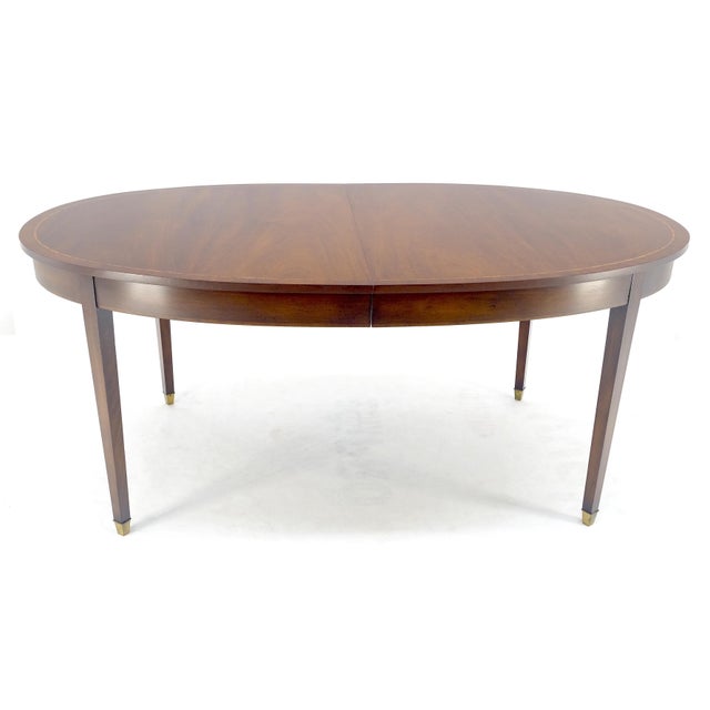Brown Very Fine Oval Walnut Banded 68” Long Dining Table w/ 2 Leaves MINT For Sale - Image 8 of 18