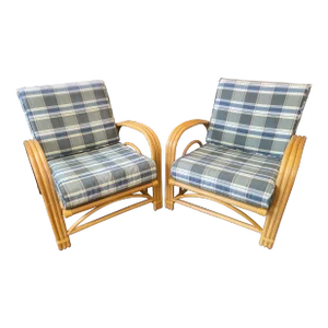 Vintage Palecek Cane Rattan Paul Frankl Style Chairs - A Pair