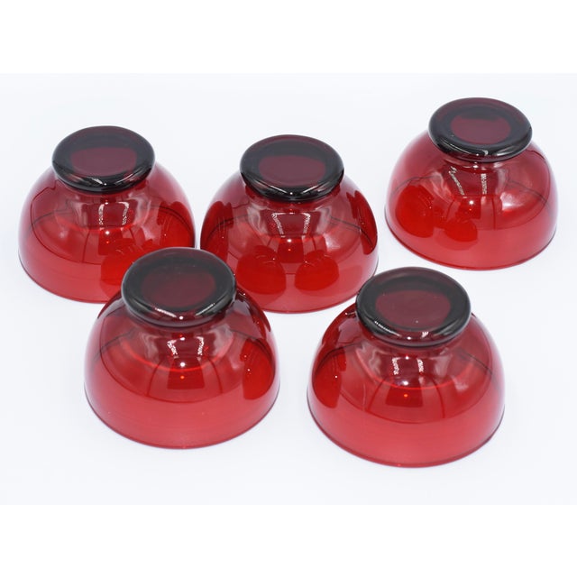 Shabby Chic 1950s Low Sherbet Baltic Royal Ruby by Anchor Hocking - 5pc Set For Sale - Image 3 of 5