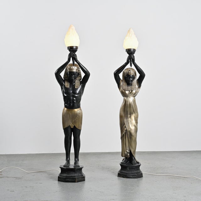 Egyptian Bronze Torch Lamp Holders from Maison Jansen, 1970, Set of 2 For Sale - Image 6 of 13