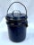 Classic dark blue french enamel lunch pail with removable tray. Wire handle. Original import sticker. The pail measures...
