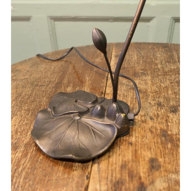 French Bronze Lilly Pad Table Lamp with Glass Shade, 1960 For Sale - Image 4 of 8
