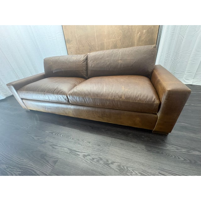 Wood Rh Maxwell Leather 2-Cushion Sofa | Italian Brompton Leather – Cocoa | Down-Feather Fill For Sale - Image 7 of 18