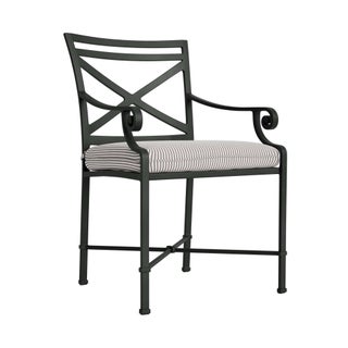Brown Jordan Venetian Arm Chair in Black Jade with Iron Stripe Cushions For Sale