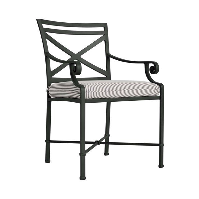 Brown Jordan Venetian Arm Chair in Black Jade with Iron Stripe Cushions For Sale