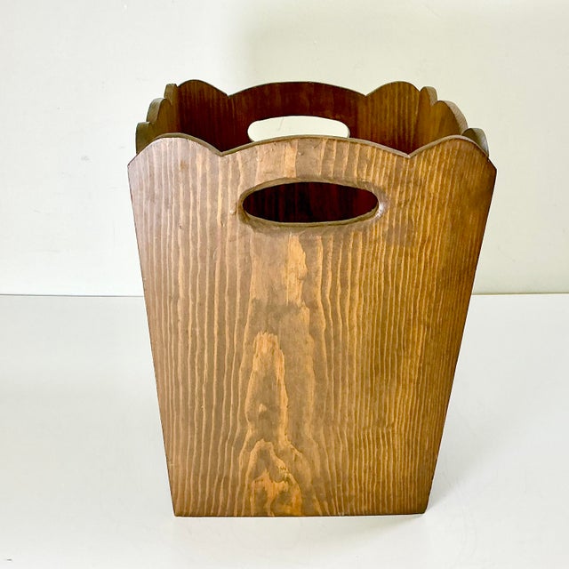 Wood Wastebaskets are so popular and we curate them whenever we can find them. This one is a Folk Art handcrafted piece....