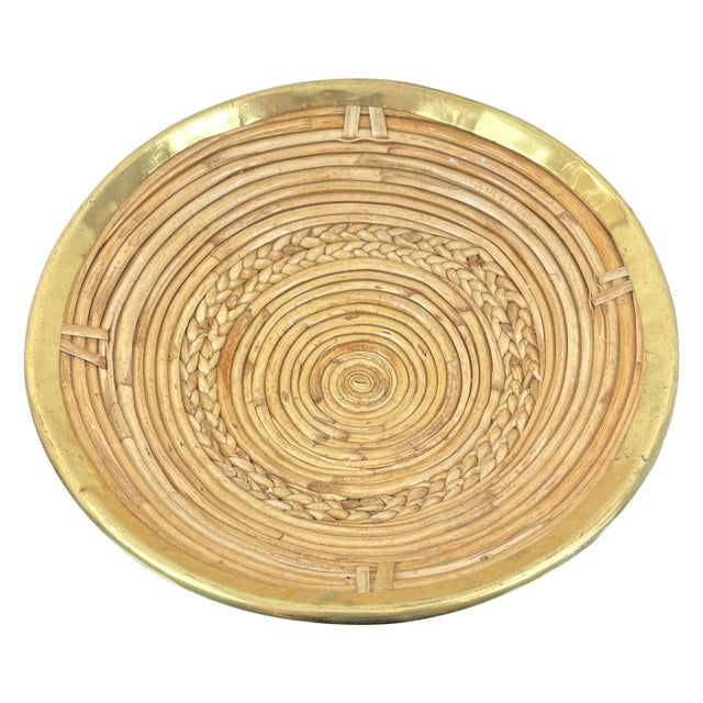 Round Rattan & Brass Plate Centerpiece, Italy, 1970s For Sale - Image 10 of 10