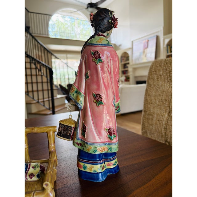 Rose Vintage Chinese Famille Rose Porcelain Court Lady Figurines, Zuichun Pottery – Pair For Sale - Image 8 of 13