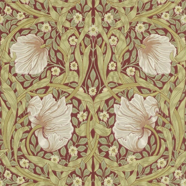 Morris & Co Pimpernel Wallpaper in Brick/Olive - a Sample For Sale