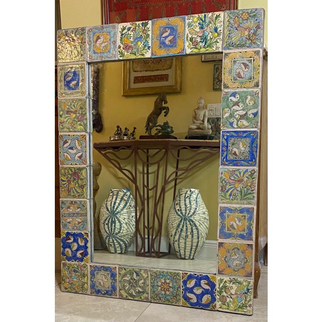 Large Hand Painted Ceramic Tile Mirror For Sale - Image 13 of 13