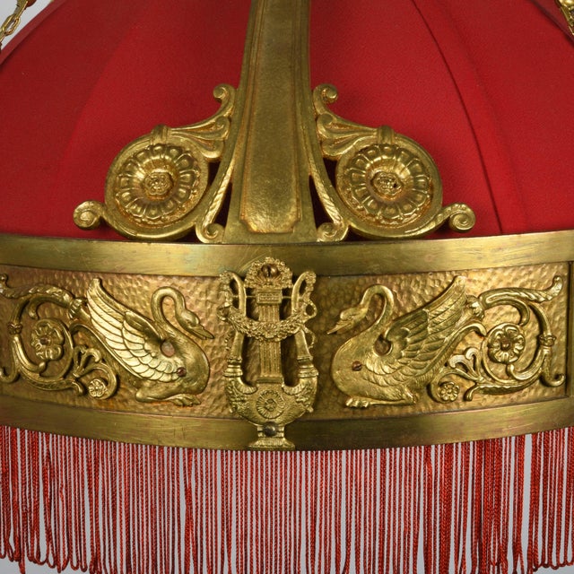 Antique Neoclassical Gilt Bronze Sanctuary Chandelier With Swans & Lyres For Sale - Image 4 of 5