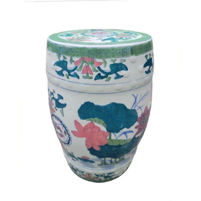 1990s Vintage Ceramic Floral Chinoiserie Regency Garden Stool For Sale - Image 5 of 7