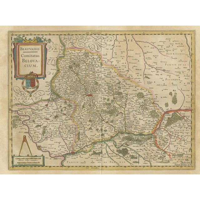 Antique map titled 'Beauvaisis - Comitatus Belovacium'. Old map of the region of Beauvais, France. This map originates...