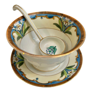 Early 20th Century Noritake Art Deco Mayonnaise or Condiment Bowl With Ladle and Saucer