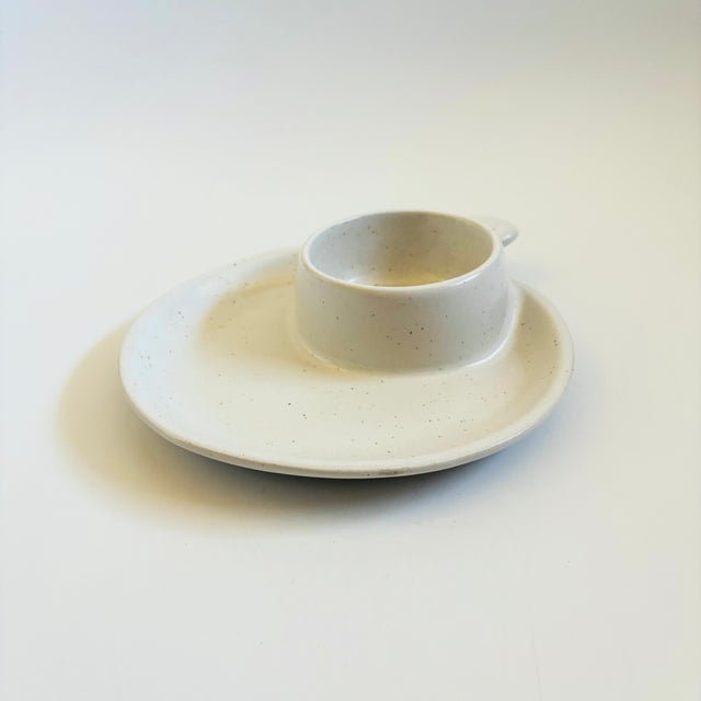Mid-Century Modern Vintage Speckled Ceramic Chip and Dip Serving Tray by Robert Weiss of Ca, 1960s For Sale - Image 3 of 10