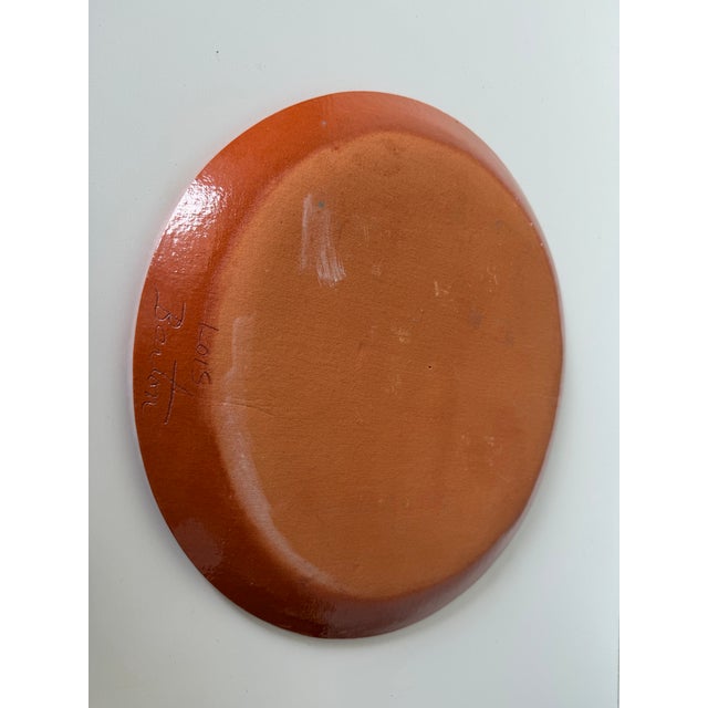 1980s Lois Barton Hand-Painted Modernist Figurative Art Ceramic Plate For Sale - Image 11 of 12