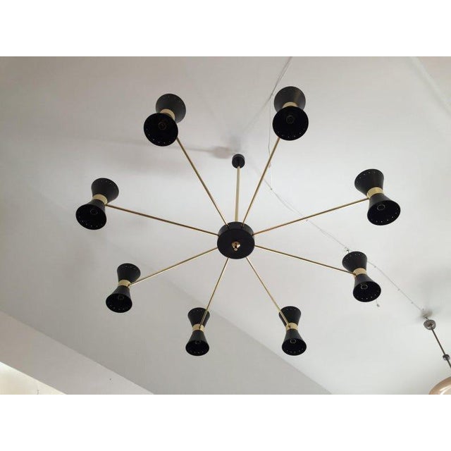 Black Mid Century Modern Sputnik Chandelier – Black Gold Italian Style Ceiling Light Brass Home Decor For Sale - Image 8 of 9