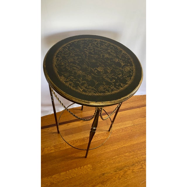 1990s Vintage Art and Commerce Dallas Wrought Iron and Wood Top Guéridon Table For Sale - Image 5 of 9