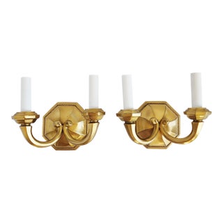 Early 20th Century Georgian Cast Brass Wall Sconces-a Pair For Sale