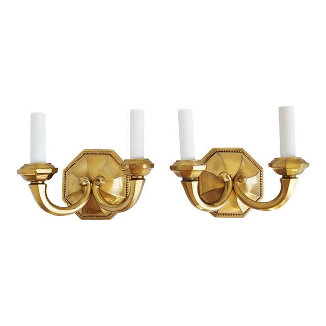 Early 20th Century Georgian Cast Brass Wall Sconces-a Pair For Sale