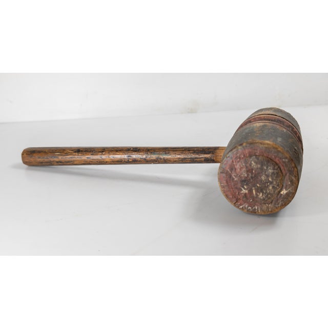 19th or 20th Century Rustic Primitive Folk Art Red and Blue Painted Wood Mallet For Sale - Image 9 of 10