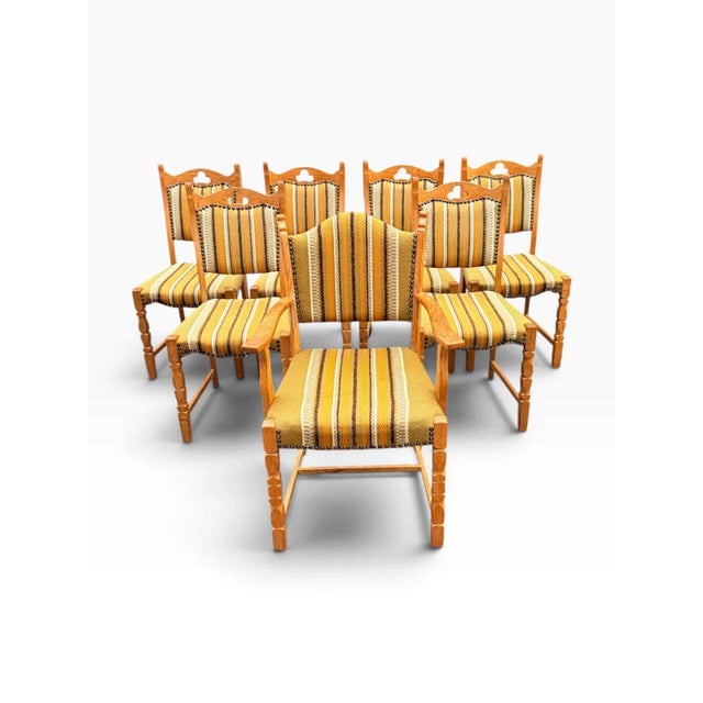 Mid-Century Modern Set of Seven Danish Oak Dining Chairs by Henning Kjærnulf For Sale - Image 3 of 17