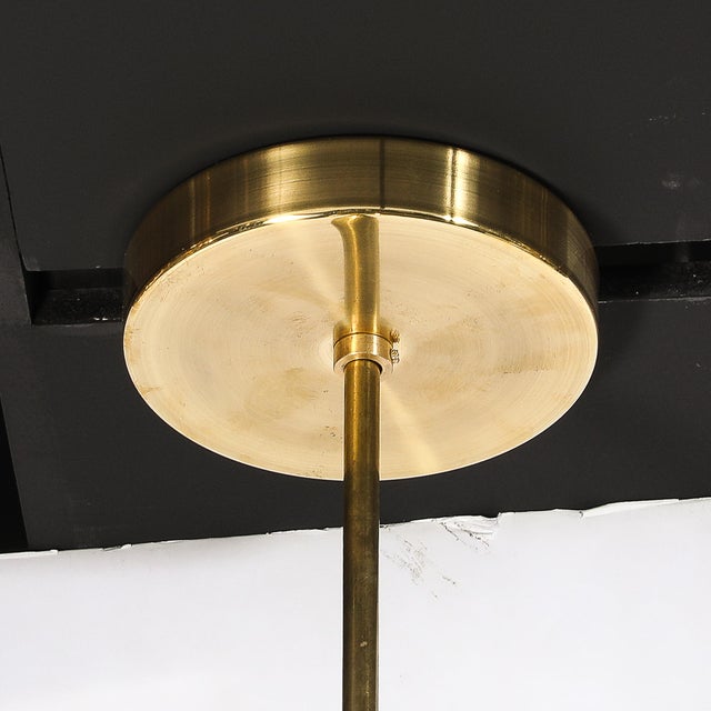 Metal Mid-Century Rounded Brass Pendant Chandelier With Circular Cutout Detailing For Sale - Image 7 of 14