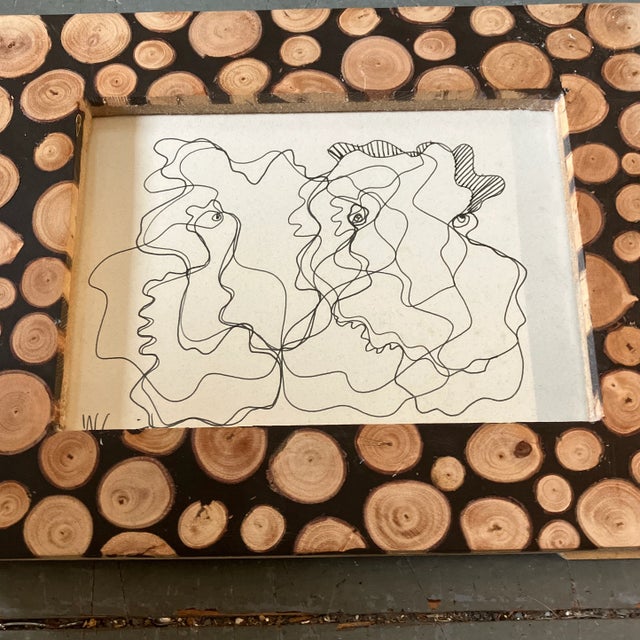 Original 5 x 7 drawing on paper signed bottom left Overall size with tabletop frame is 7.5 x 9.5