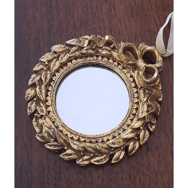 Traditional Gold Mirror Christmas Ornament Laurel Bow Wreath Pair For Sale - Image 3 of 9