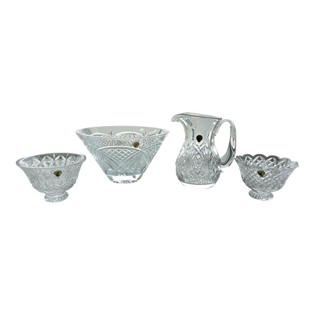 Vintage Waterford Crystal Set With Original Boxes & Labels - O'Mara 10" Bowl, Waterville Pitcher & Footed Bowls For Sale