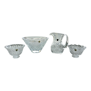 Vintage Waterford Crystal Set With Original Boxes & Labels - O'Mara 10" Bowl, Waterville Pitcher & Footed Bowls