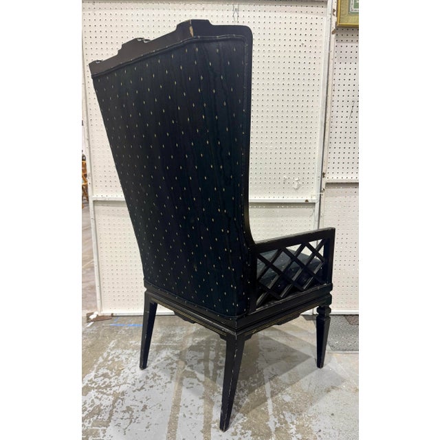 Ebony Vintage Fretwork High Back Chippendale Livingroom Desk Wingback Chair Armchair For Sale - Image 8 of 12