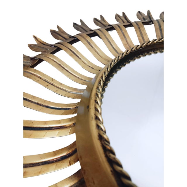 Vintage Sunburst Mirror in Gold Metal, 1950s For Sale - Image 4 of 11