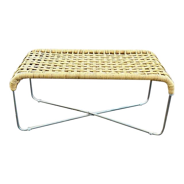 Mid Century Style Rattan X Base Bench | Chairish