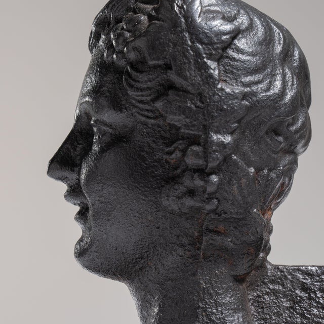 19th Century France Chocolate Iron Bust Bookends For Sale - Image 15 of 15