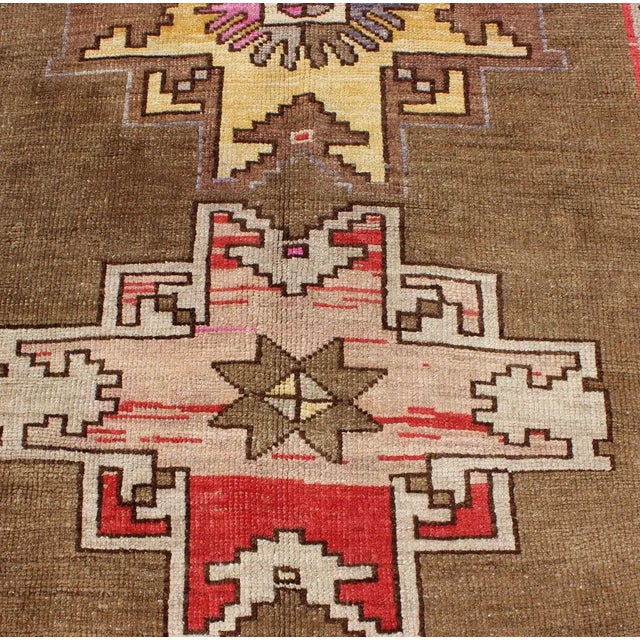 Vintage Turkish Kars Runner With Brown, Red, Yellow, and Soft Pink Tones For Sale - Image 9 of 13