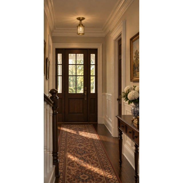 Antique Colonial Brass Ceiling Light Frosted Glass Shade Floral For Sale In Pittsburgh - Image 6 of 6