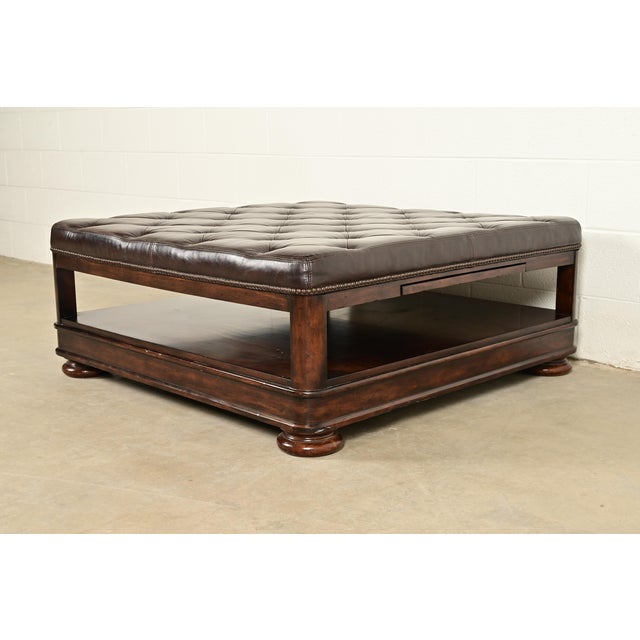 Bernhardt Bernhardt Tufted Leather Chesterfield Cocktail Ottoman For Sale - Image 4 of 11