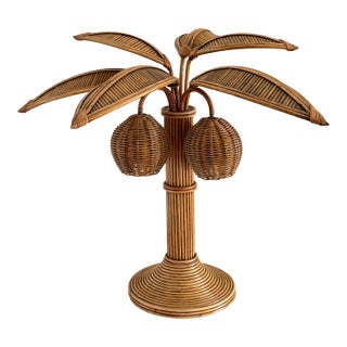 Mario Lopez Torres Style Rattan Palm Tree Table Lamp For Sale