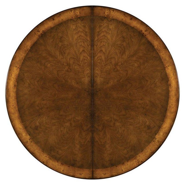 54 Inch Round Inlaid Walnut Pedestal Dining Table With Leaves Seats 4 to 8 People For Sale - Image 10 of 14