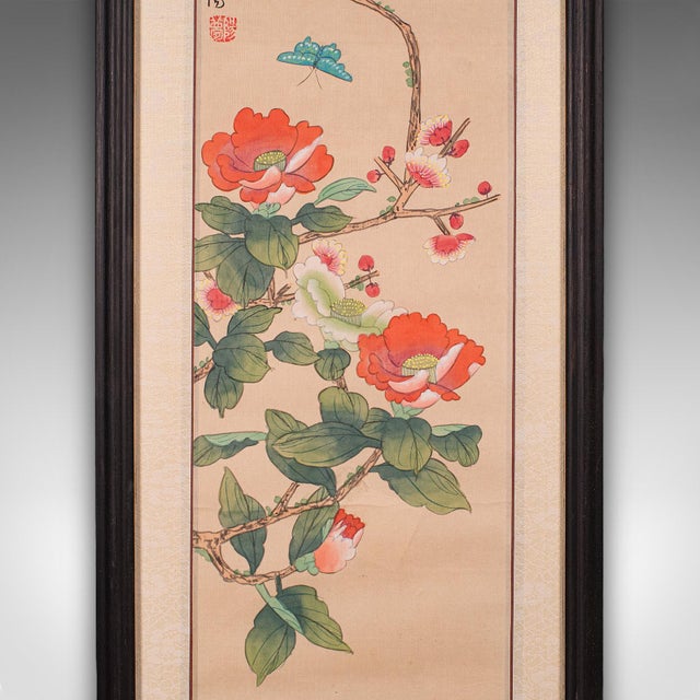 Pair of Antique Guo Hua Panels, Oriental Art, Watercolour, Woven Silk, Edwardian For Sale - Image 9 of 10