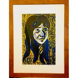 Original Numbered Woodprint Portrait of Girl With Long Hair on Japanese Rice, #1 of 10 For Sale